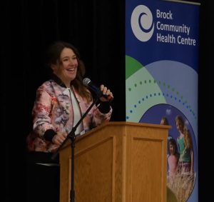 Clara Hughes on Brock High School stage